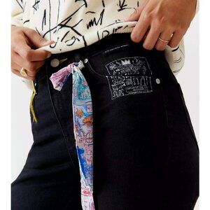Lee x Jean-Michel Basquiat Artist Womens Black Printed Pocket Jeans NWT Size 25